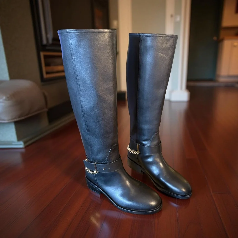 Aqua Riley NWT Sz 8.5M Elegant Black Leather Knee-High Boots (SH141) - Picture 14 of 14